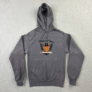 VTG Medieval Times Hoodie Mens Embroidered Eagle Crest Grey Pullover Mens Small